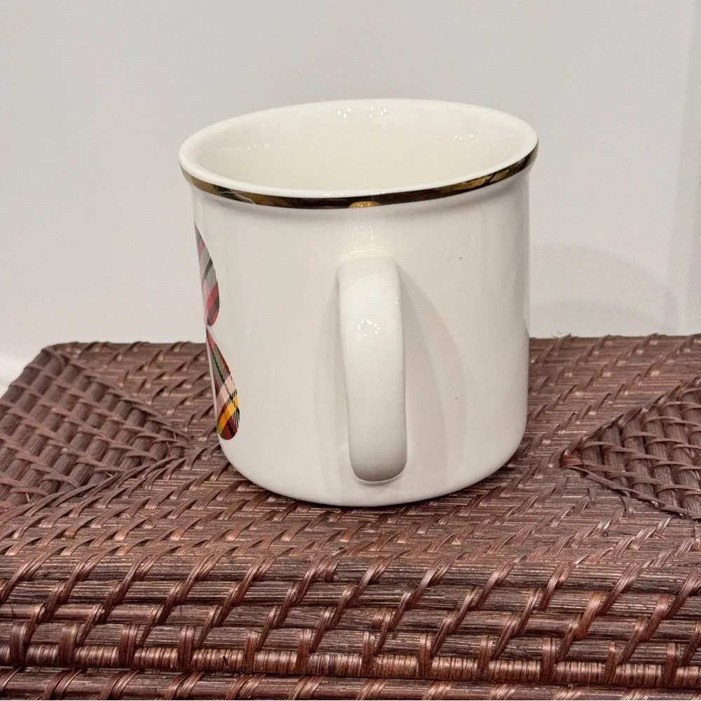 Pottery Barn Plaid Alphabet Stoneware Mug Letter B Initial Personalized 16oz